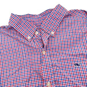 Vineyard Vines Button Down Men's XL Red Blue Gingham Performance Whale Shirt